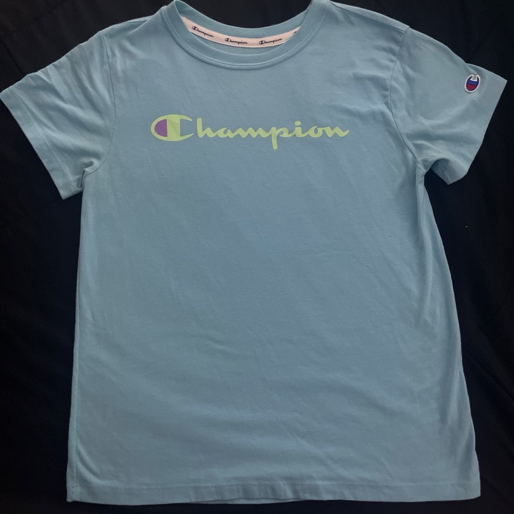 Champion Light Blue T-Shirt with Green Logo